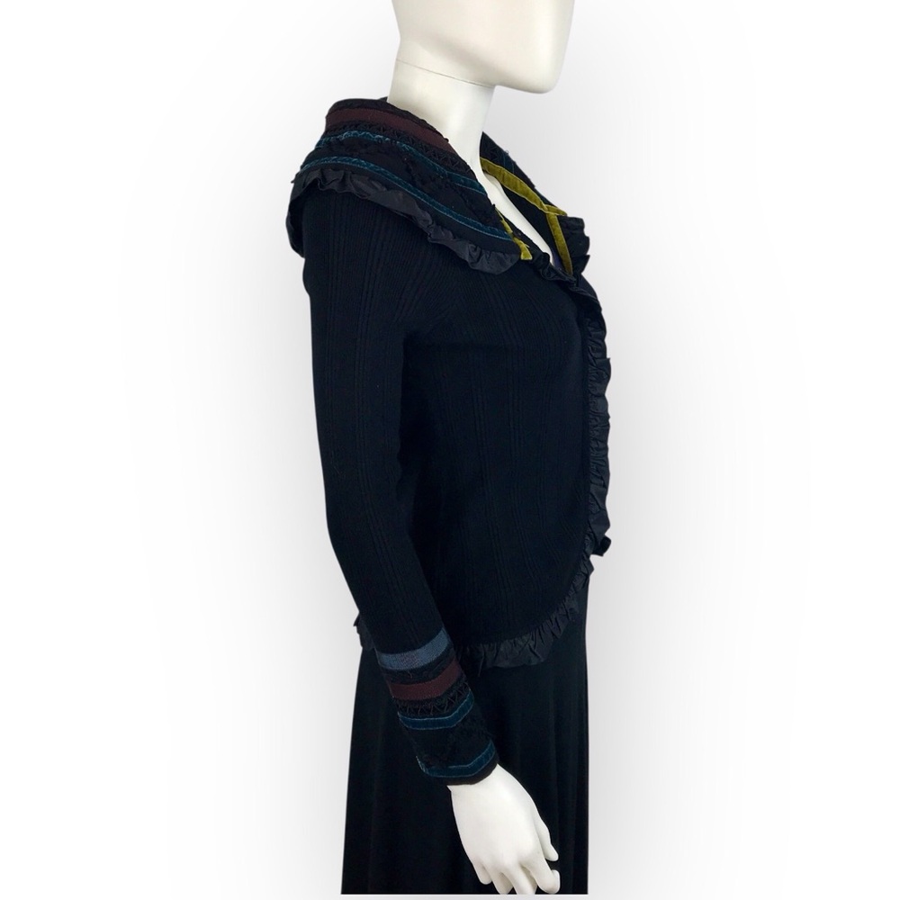 Etro Black & Teal Ruffled Cardigan Soft Angora Lace & Ribbon Detail M/44/8 - Picture 10 of 12